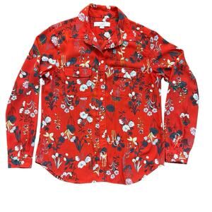 Loft Women's Red Floral Long Sleeve Career Layering Button Up Blouse Top Size S